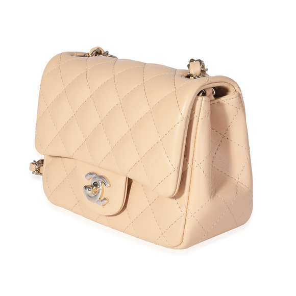 Chanel Beige Quilted Lambskin Mini Square Classic Flap Bag - Picture 4 of 7